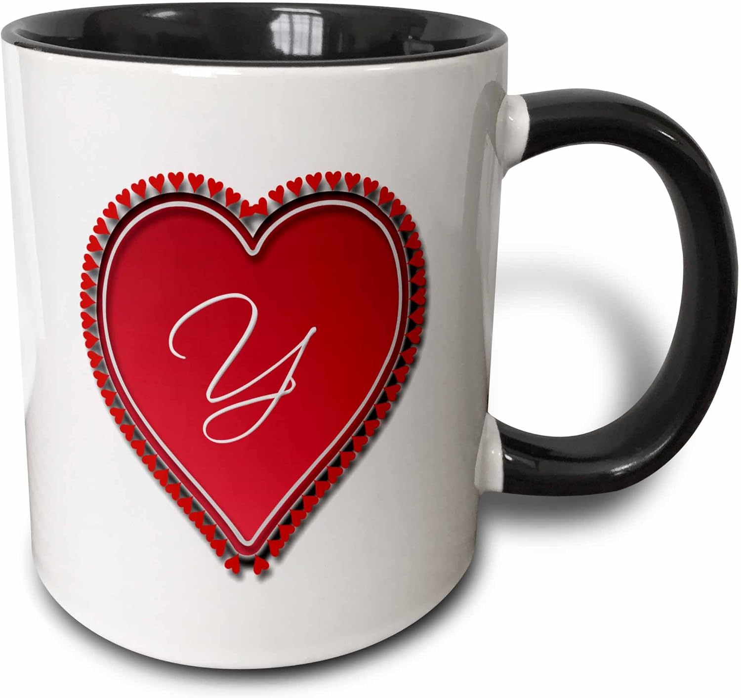 monograms – 大红心 on a 白色背景周围小号红色心形 and the 字母 y